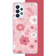 Aksesuarist Samsung Galaxy A53 Uyumlu Pembe Beyaz Çiçek Baskılı Silikon Kılıf