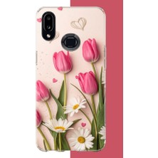 Aksesuarist Samsung Galaxy A10S Uyumlu Pembe Lale Baskılı Silikon Kılıf
