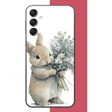 Aksesuarist Samsung Galaxy A24 Uyumlu Çiçek Tutan Tavşan.jpeg Baskılı Silikon Kılıf