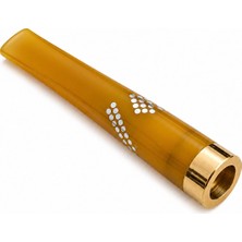 Han Tobacco   Doğal Kehribar Sigara Ağızlığı 7 cm Gümüş Desenli Slim Sigara Ağızlık 5.9-6.3 mm Uyumlu