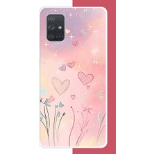 Aksesuarist Samsung Galaxy A71 Uyumlu Renkli Kalp Baskılı Silikon Kılıf
