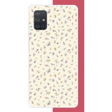 Aksesuarist Samsung Galaxy A71 Uyumlu Sarı Lila Çiçek Baskılı Silikon Kılıf