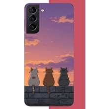 Aksesuarist Samsung Galaxy S21 Plus Uyumlu Duvardaki Kediler Baskılı Silikon Kılıf
