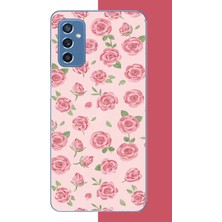 Aksesuarist Samsung Galaxy M52 Uyumlu Pembe Gül Baskılı Silikon Kılıf