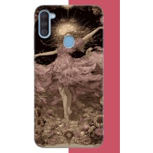 Aksesuarist Samsung Galaxy A11-M11 Uyumlu Pembe Elbiseli Kadın Baskılı Silikon Kılıf