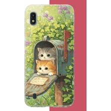 Aksesuarist Samsung Galaxy A10 Uyumlu Posta Kutusundaki Kedi Baskılı Silikon Kılıf