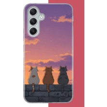 Aksesuarist Samsung Galaxy A34 Uyumlu Duvardaki Kediler Baskılı Silikon Kılıf