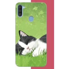 Aksesuarist Samsung Galaxy A11-M11 Uyumlu Uyuyan Kedi Baskılı Silikon Kılıf
