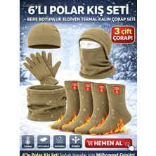Mrc Tactical 6’lı Haki Polar Kış Seti – 3 Çift Kalın Kışlık Çorap 1 Bere 1 Boyunluk 1 Çift Eldiven Termal