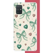 Aksesuarist Samsung Galaxy A71 Uyumlu Yeşil Fiyonk Baskılı Silikon Kılıf