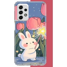 Aksesuarist Samsung Galaxy A73 Uyumlu Peluş Tavşan Baskılı Silikon Kılıf