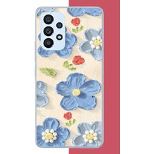 Aksesuarist Samsung Galaxy A53 Uyumlu Tuvaldeki Mavi Çiçek Baskılı Silikon Kılıf