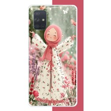 Aksesuarist Samsung Galaxy A71 Uyumlu Beyaz Elbiseli Kız Baskılı Silikon Kılıf