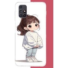 Aksesuarist Samsung Galaxy M51 Uyumlu Kawaii Beyaz Sweatshirt Kız Baskılı Silikon Kılıf