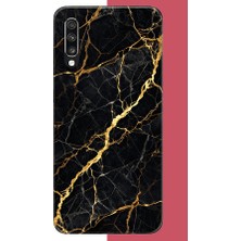 Aksesuarist Samsung Galaxy A70 Uyumlu Altın Diyagonal Baskılı Silikon Kılıf