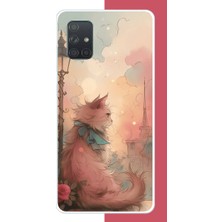 Aksesuarist Samsung Galaxy A71 Uyumlu Mavi Fularlı Kedi Baskılı Silikon Kılıf