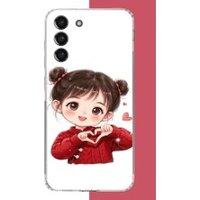 Aksesuarist Samsung Galaxy S21 Fe Uyumlu Kawaii Kalpli Kız Baskılı Silikon Kılıf