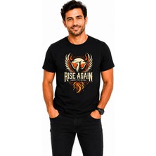 Etifa Tekstil Etifa Rise Again Kartal Baskılı Siyah Unisex Tişört %100 Pamuk Premium T-Shirt