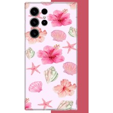 Aksesuarist Samsung Galaxy S23 Ultra Uyumlu Pembe Çiçek Baskılı Silikon Kılıf