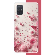 Aksesuarist Samsung Galaxy A71 Uyumlu Pembe Kelebek Baskılı Silikon Kılıf