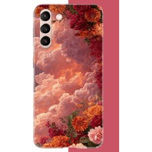 Aksesuarist Samsung Galaxy S21 Uyumlu Kırmızı Bulut ve Çiçekler Baskılı Silikon Kılıf