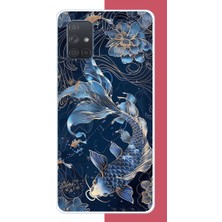 Aksesuarist Samsung Galaxy A71 Uyumlu Mavi Yüzen Balık Baskılı Silikon Kılıf