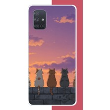 Aksesuarist Samsung Galaxy A71 Uyumlu Duvardaki Kediler Baskılı Silikon Kılıf