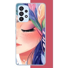 Aksesuarist Samsung Galaxy A53 Uyumlu Renkli Yaprak Saçlı Kız.jpeg Baskılı Silikon Kılıf