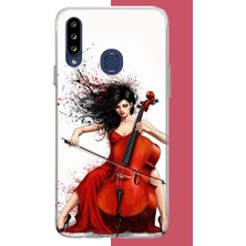 Aksesuarist Samsung Galaxy A20S Uyumlu Çello Çalan Kadın Baskılı Silikon Kılıf