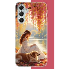 Aksesuarist Samsung Galaxy A34 Uyumlu Kadın ve Köpek Baskılı Silikon Kılıf