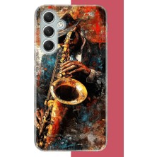 Aksesuarist Samsung Galaxy A34 Uyumlu Renkli Tenor Saksafon Baskılı Silikon Kılıf