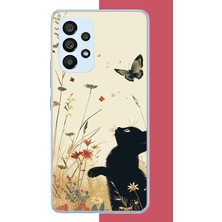 Aksesuarist Samsung Galaxy A53 Uyumlu Siyah Kedi Baskılı Silikon Kılıf