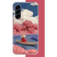 Aksesuarist Samsung Galaxy A56 Uyumlu Kayık ve Pembe Ağaç Baskılı Silikon Kılıf
