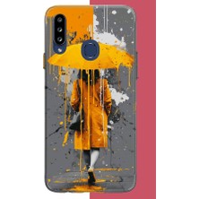 Aksesuarist Samsung Galaxy A20S Uyumlu Sarı Şemsiyeli Kadın Baskılı Silikon Kılıf