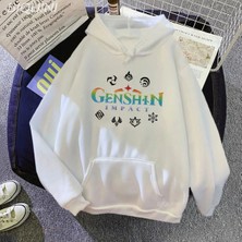 Tarzsokak Beyaz Genshin Darbe Hoodie Oyunu Animeyedi Elemanları Harajukui Kaza