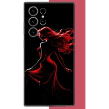 Aksesuarist Samsung Galaxy S23 Ultra Uyumlu Kırmızı Elbiseli Kadın Baskılı Silikon Kılıf