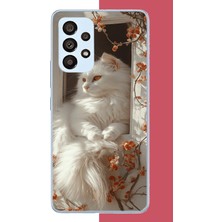 Aksesuarist Samsung Galaxy A53 Uyumlu Penceredeki Beyaz Kedi Baskılı Silikon Kılıf