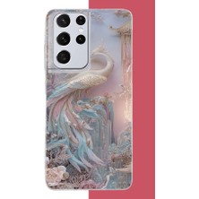 Aksesuarist Samsung Galaxy S21 Ultra Uyumlu Kristal Kuğu Baskılı Silikon Kılıf