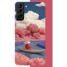 Aksesuarist Samsung Galaxy S21 Plus Uyumlu Kayık ve Pembe Ağaç Baskılı Silikon Kılıf