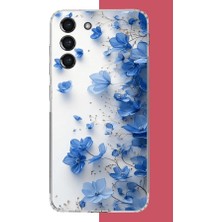 Aksesuarist Samsung Galaxy S21 Fe Uyumlu Mavi Çiçek2 Baskılı Silikon Kılıf