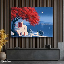 Tablofest Yatay Kanvas Tablo Akdeniz Evi Sahil Manzara Tablosu Ev Ofis Duvar Dekoru