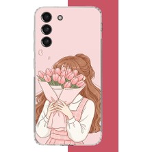 Aksesuarist Samsung Galaxy S21 Fe Uyumlu Lale Buketli Kız Baskılı Silikon Kılıf