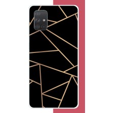 Aksesuarist Samsung Galaxy A71 Uyumlu Altın Diyagonal Çizgi Baskılı Silikon Kılıf