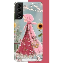Aksesuarist Samsung Galaxy S21 Plus Uyumlu Pembe Elbiseli Kız Baskılı Silikon Kılıf