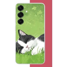 Aksesuarist Samsung Galaxy S25 Uyumlu Uyuyan Kedi Baskılı Silikon Kılıf