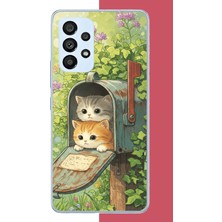 Aksesuarist Samsung Galaxy A53 Uyumlu Posta Kutusundaki Kedi Baskılı Silikon Kılıf