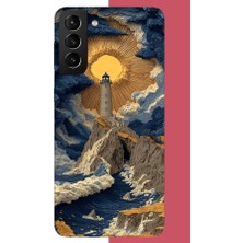 Aksesuarist Samsung Galaxy S21 Plus Uyumlu Mavi Bulutlu Deniz Feneri Baskılı Silikon Kılıf