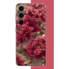 Aksesuarist Samsung Galaxy S24 Uyumlu Kırmızı Çiçek Baskılı Silikon Kılıf