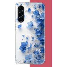 Aksesuarist Samsung Galaxy A56 Uyumlu Mavi Çiçek2 Baskılı Silikon Kılıf