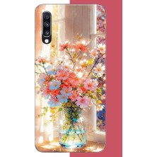 Aksesuarist Samsung Galaxy A70 Uyumlu Vazodaki Çiçek Baskılı Silikon Kılıf